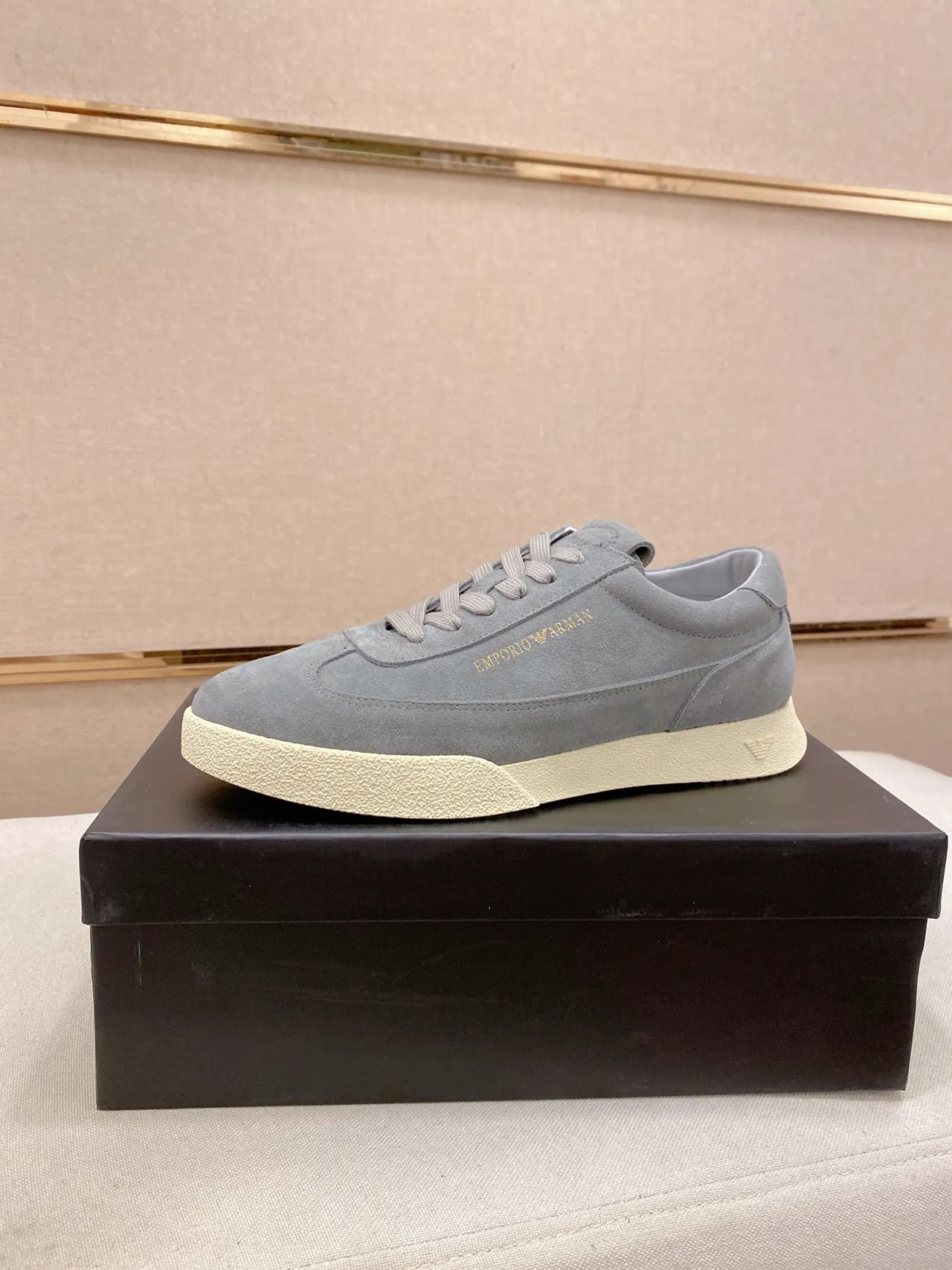 Emporio Armani Gray Suede Low-Top Lifestyle Sneaker
