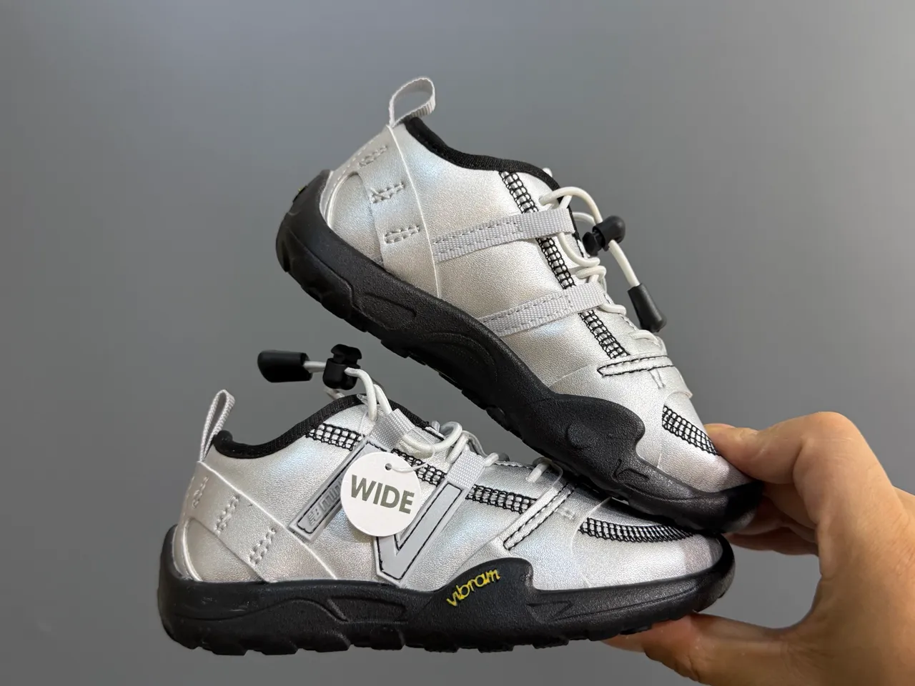 New Balance Silver Black Wide-Fit Vibram Sole Sneakers