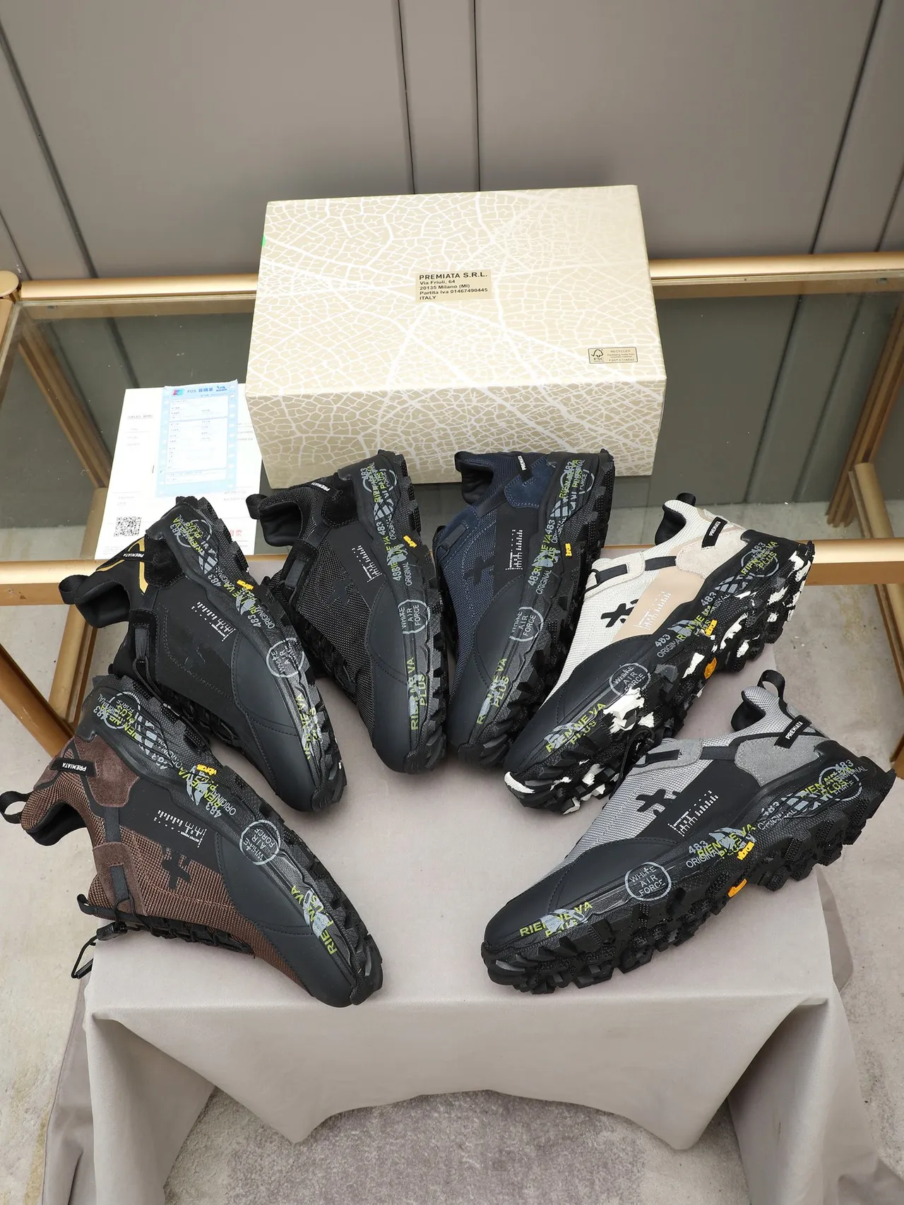 Premiata Gray Black Laceless Toggle Closure Mixed Upper Chunky Sneakers