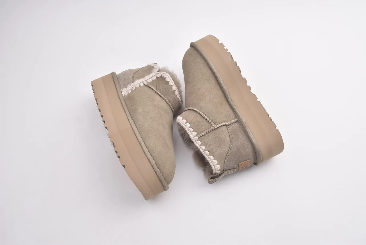 UGG Beige Brown Platform Sole Suede Upper Snow Boots