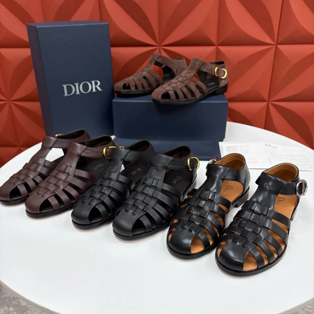 Dior Woven T-Strap Buckle Gladiator Sandals
