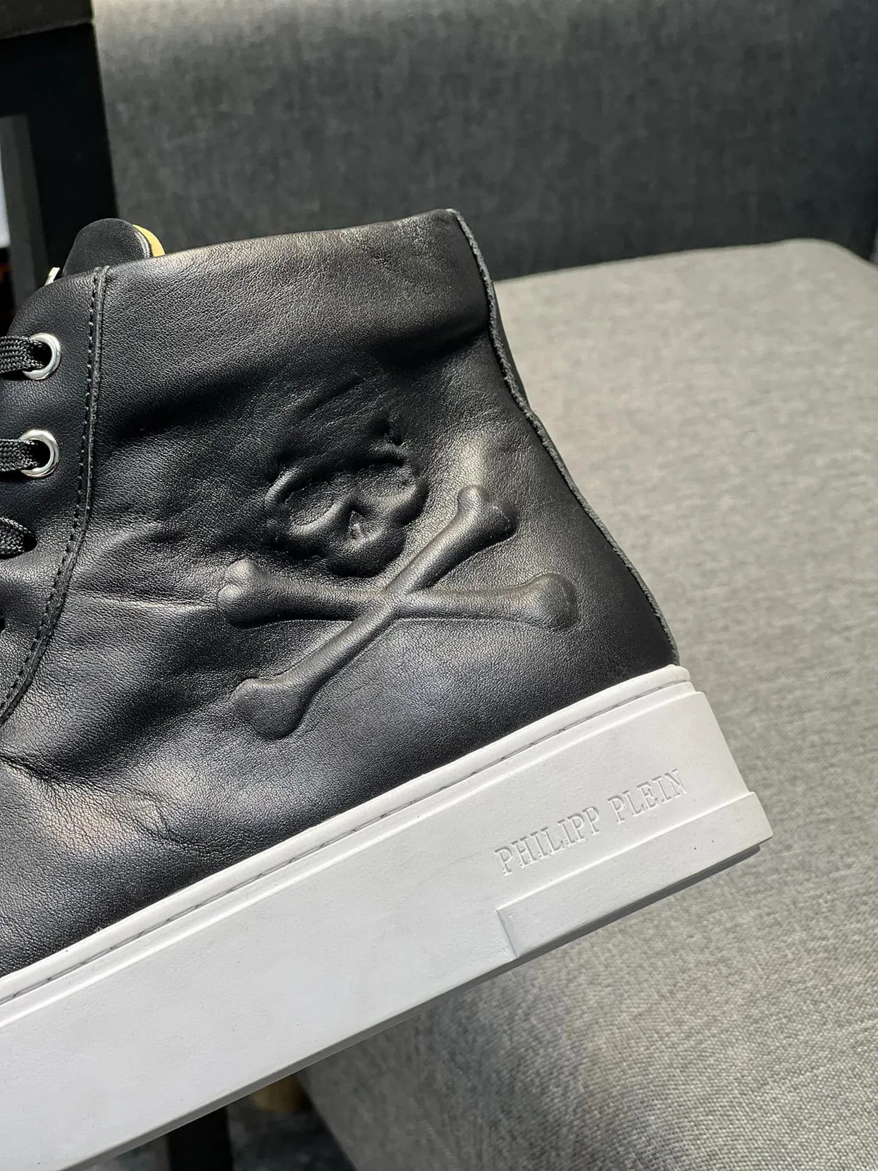 Philipp Plein Black White High-Top Leather Upper Lifestyle Sneakers