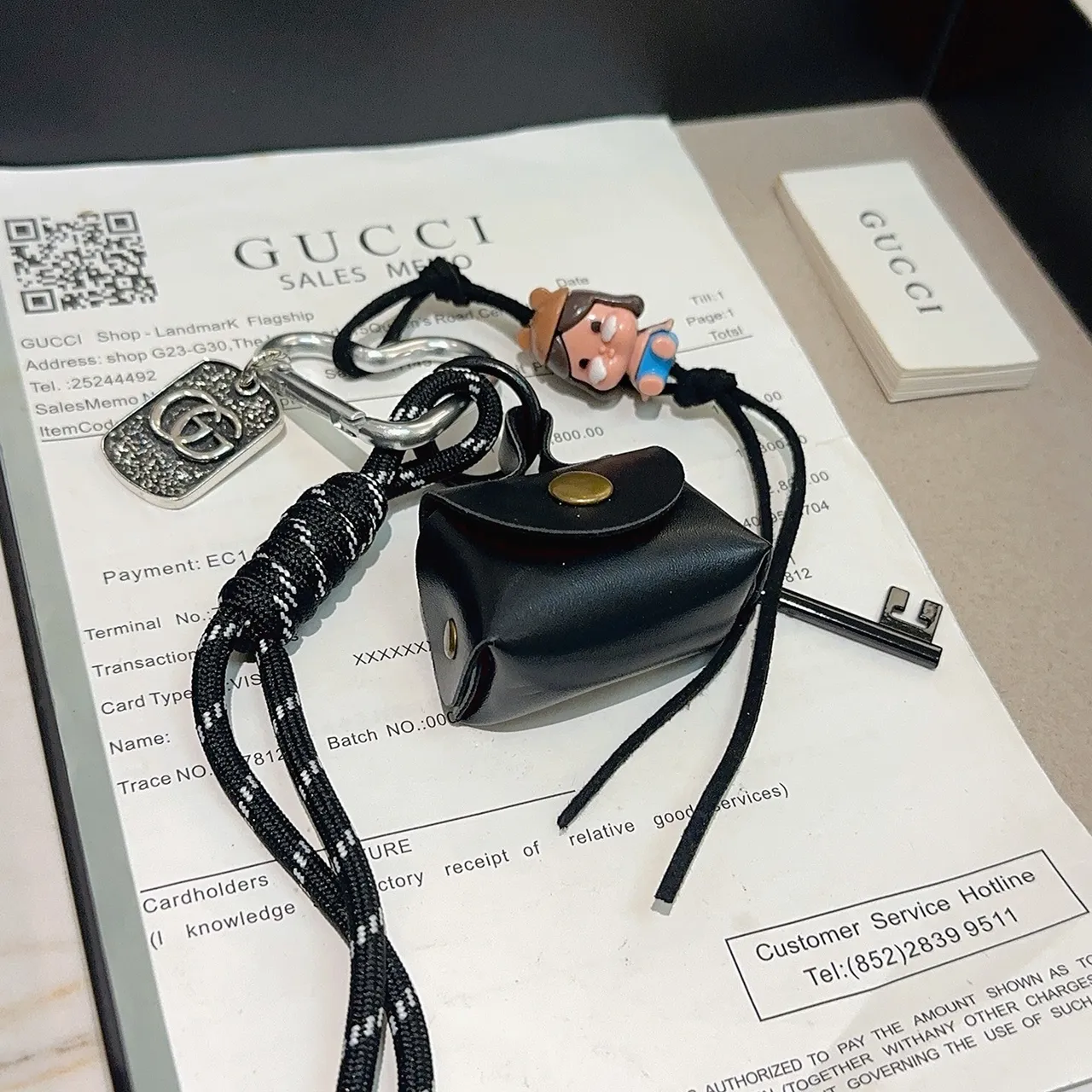 Gucci Black Gold Mini Leather Pouch Paracord Lanyard Camera Bag