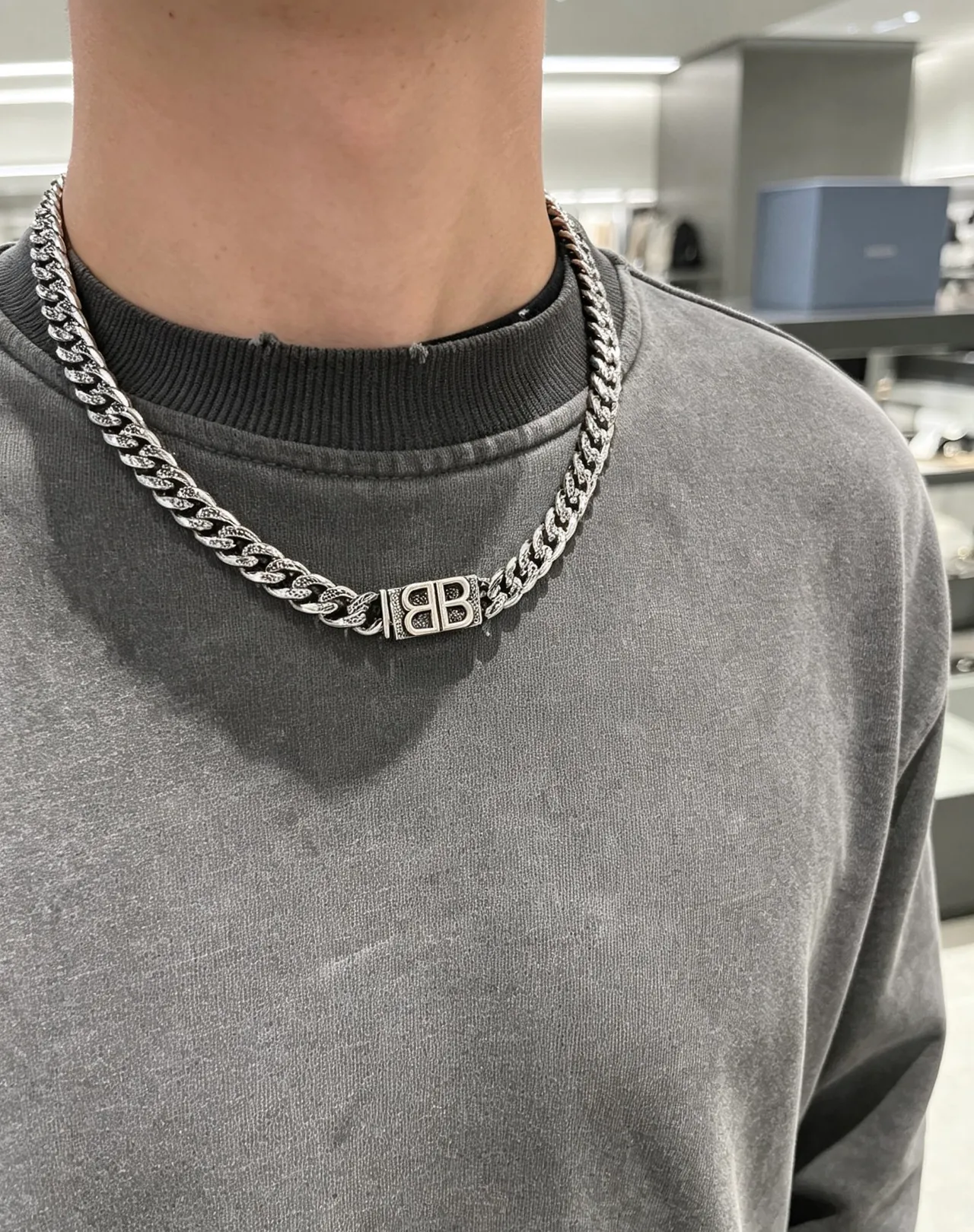 Balenciaga BB Chain Silver-Toned Textured Curb-Link Necklace
