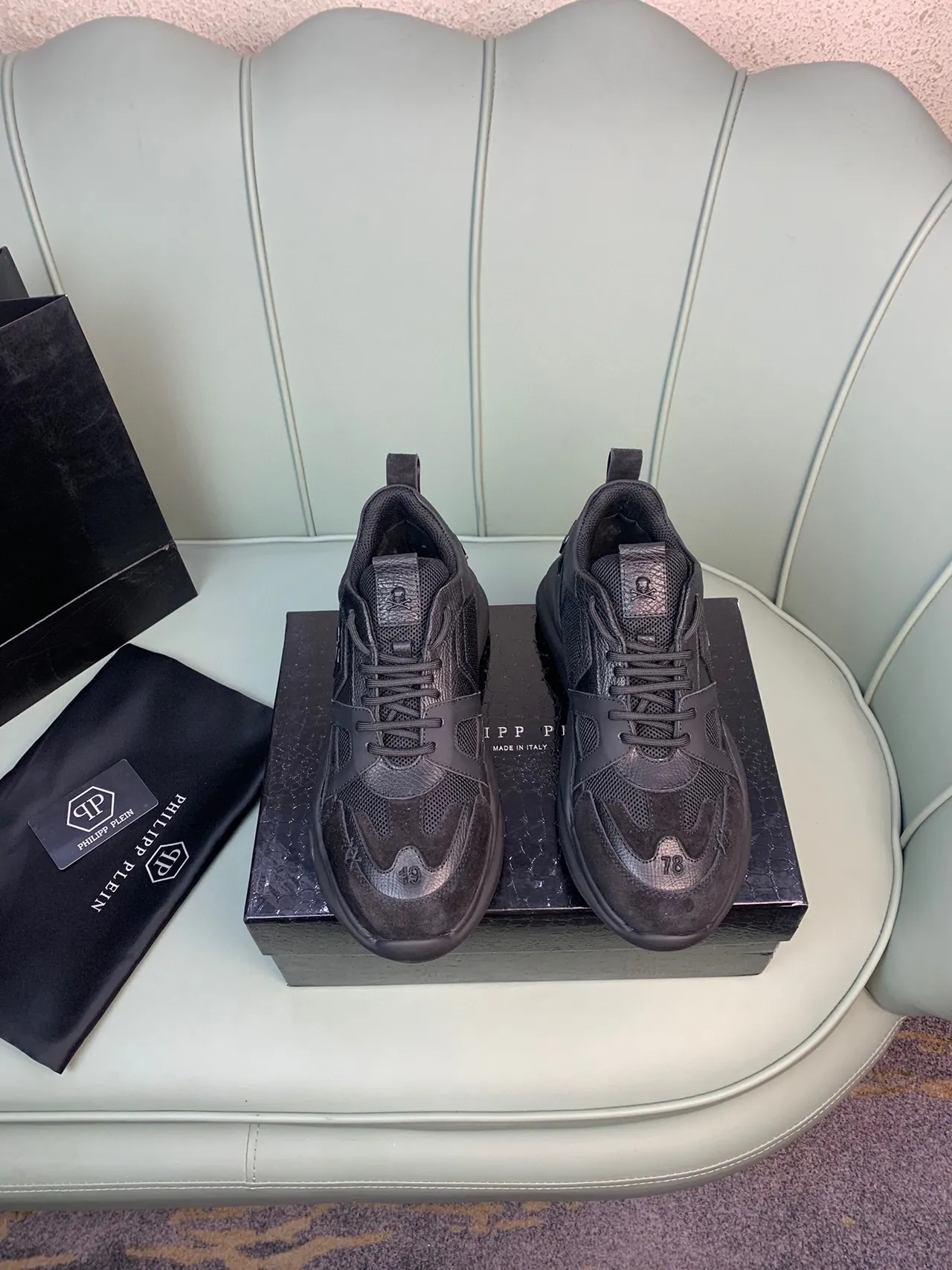 Philipp Plein Black Sole Mixed-Material Upper Chunky Sneakers