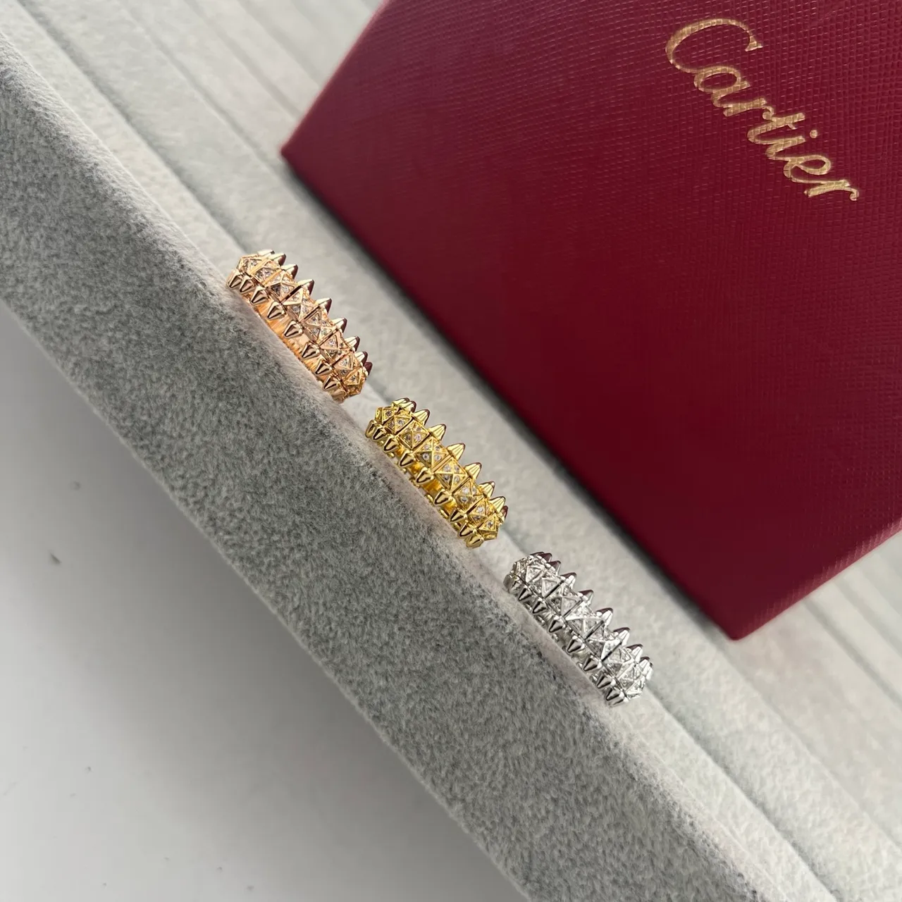 Cartier Juste un Clou Gold Silver Spiked Crown Motif Pavé-Set Triangular Facets Ring