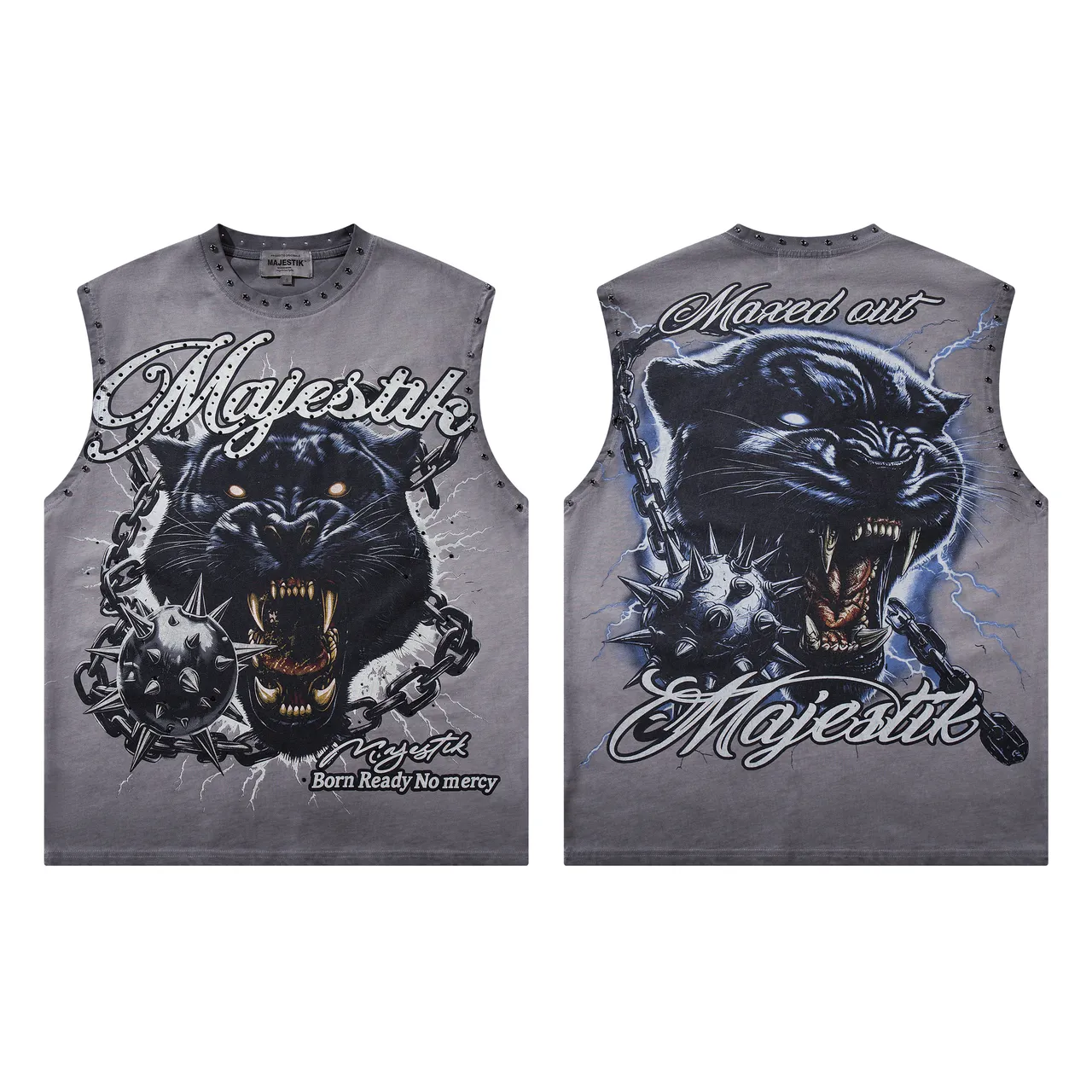 Majestik Graphic Panther Studded Vest Top