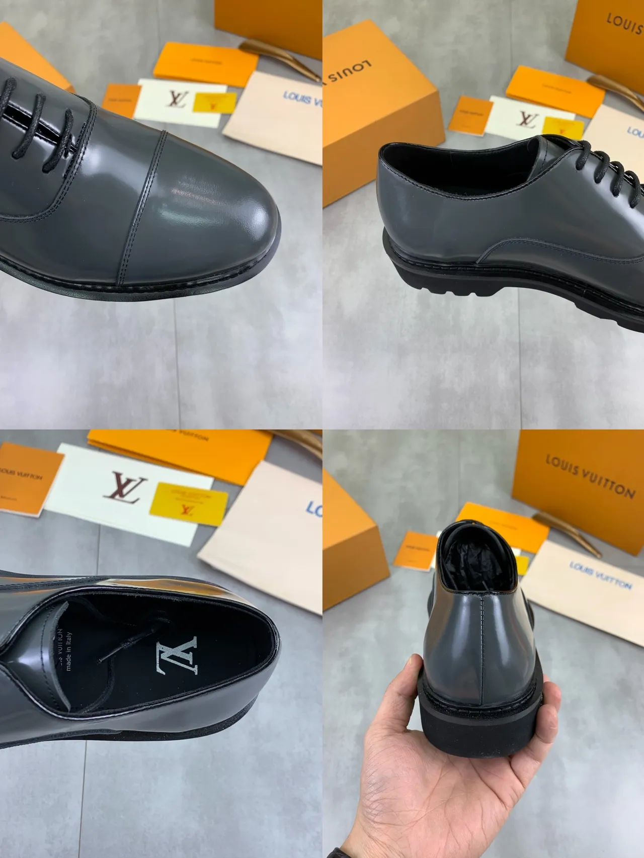 Louis Vuitton LV Trail Glossy Gray Cap-Toe Oxford Shoes