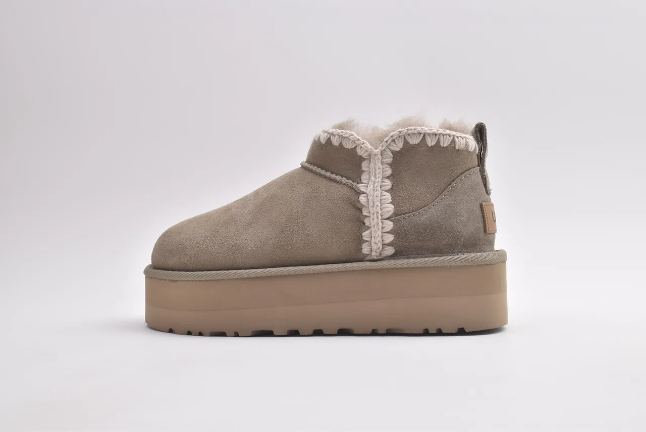 UGG Beige Brown Platform Sole Suede Upper Snow Boots