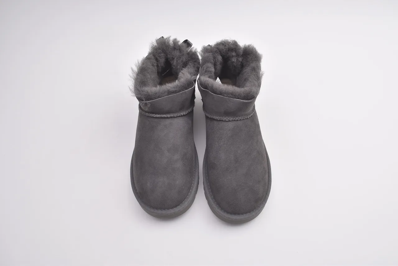 UGG Classic Mini Bailey Bow Charcoal Gray Snow Boots
