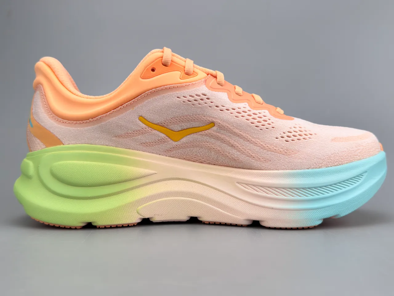 Hoka Orange Green Engineered Knit Upper Gradient Midsole Running Shoes