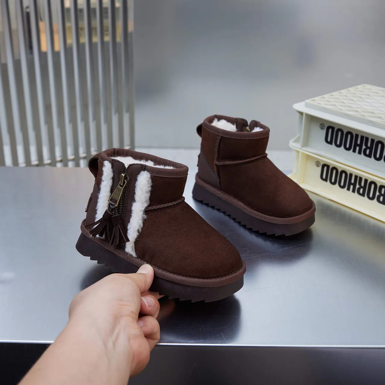 UGG Brown Beige Suede Upper Shearling-Lined Snow Boots