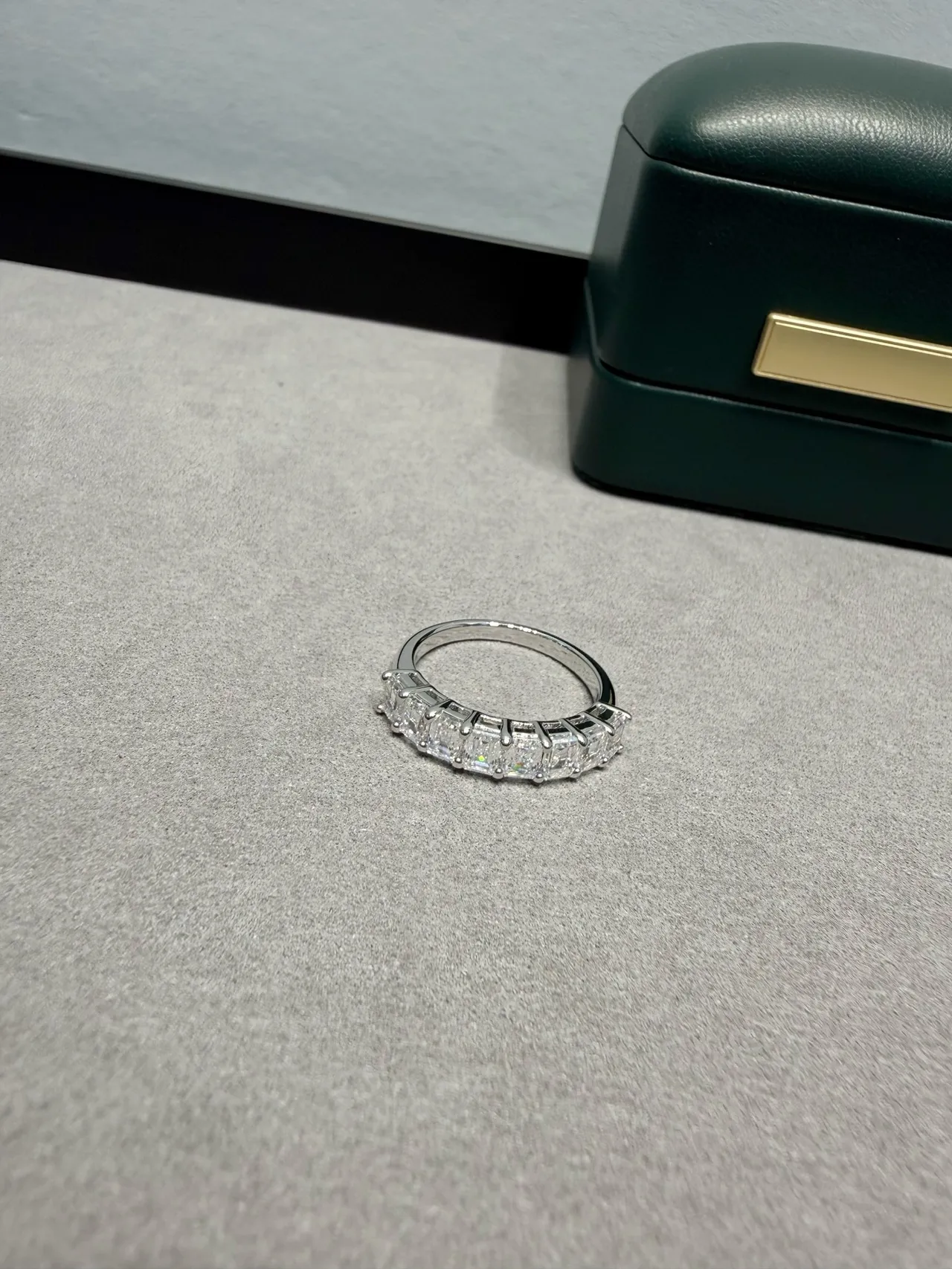 Tiffany & Co. Silver Navy Emerald-Cut Diamonds Shared-Prong Setting Ring