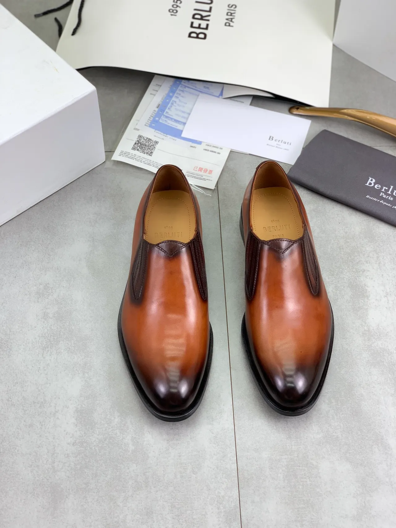 BERLUTI Brown Black Two-Tone Patina Slip-On Leather Shoes