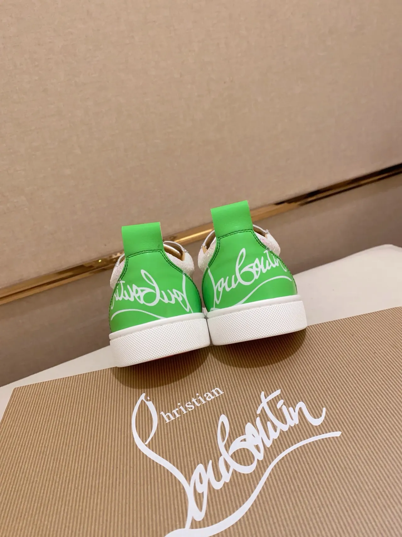 Christian Louboutin Silver Green Spiked Toe Iridescent Glitter Upper Lifestyle Sneakers