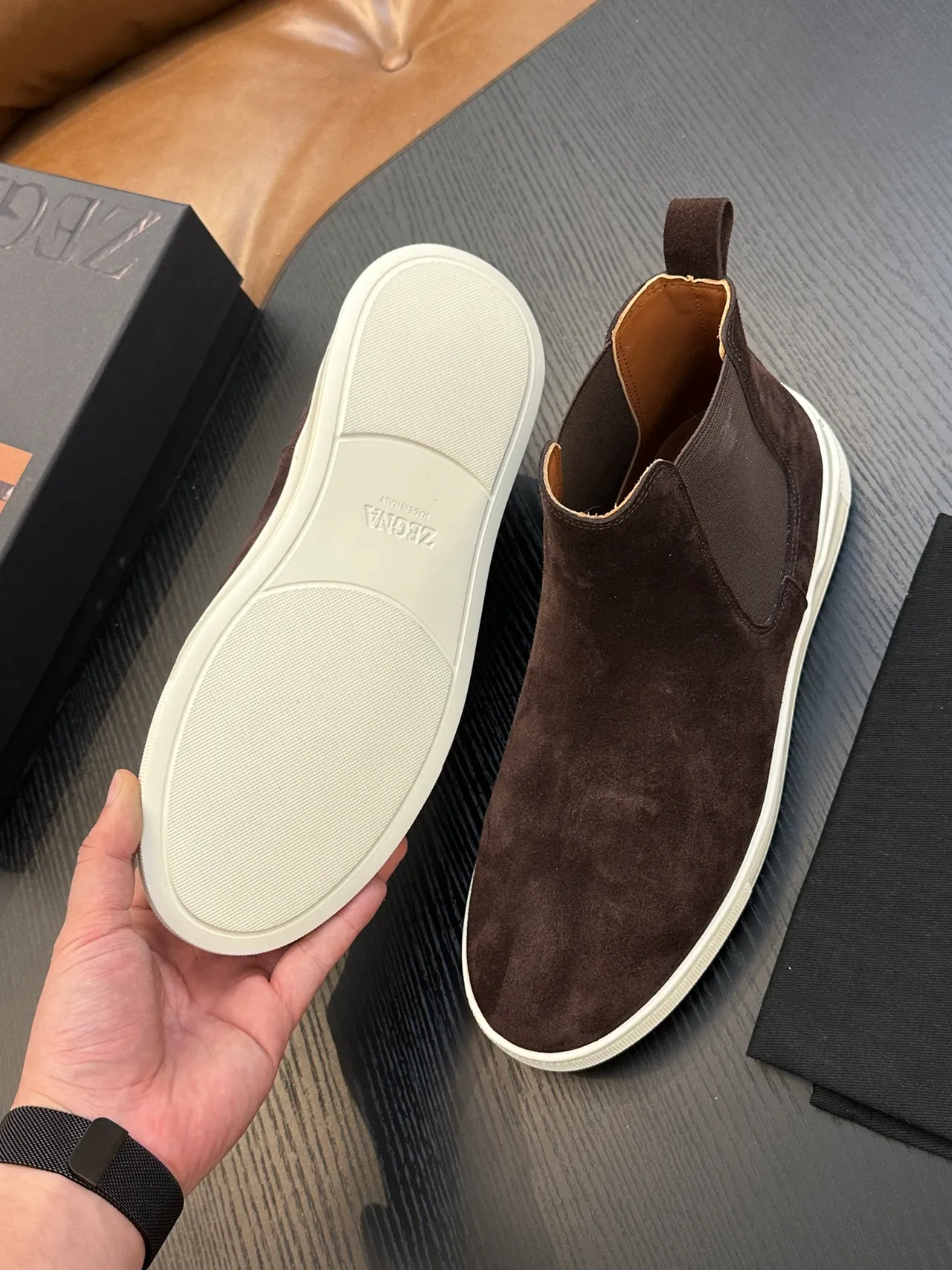Zegna Brown Suede Chelsea Boots