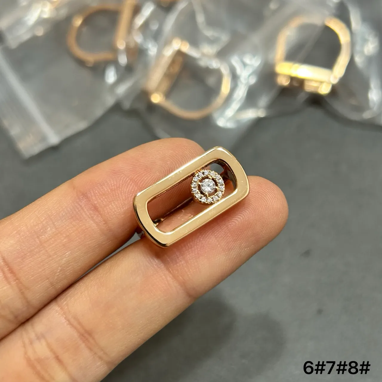 Gold-Tone Rectangular Halo-Set Stone Ring