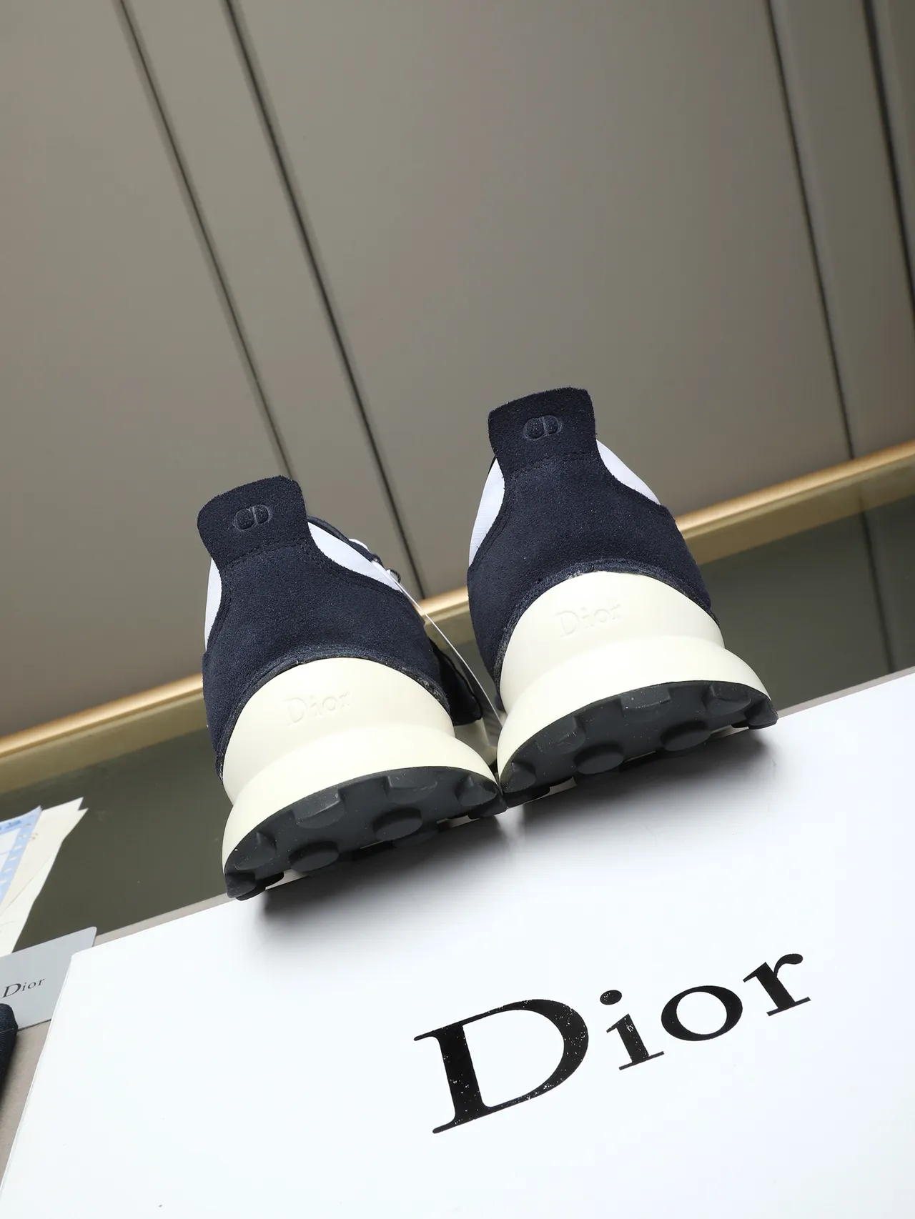 Dior B27 Navy White Colorblock Suede And Synthetic Upper Chunky Sneakers