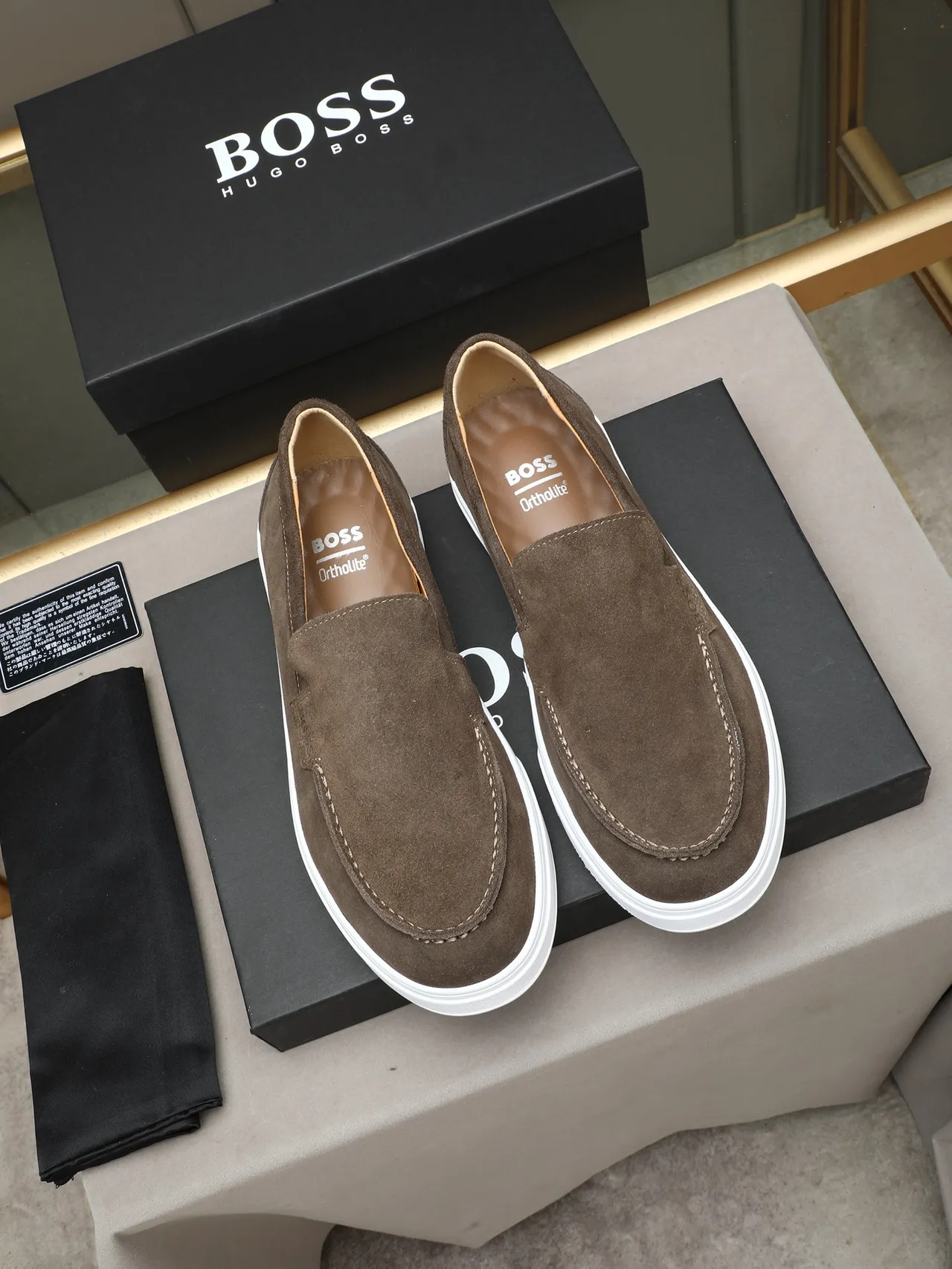 Hugo Boss Brown White Suede Upper Platform Sole Loafer