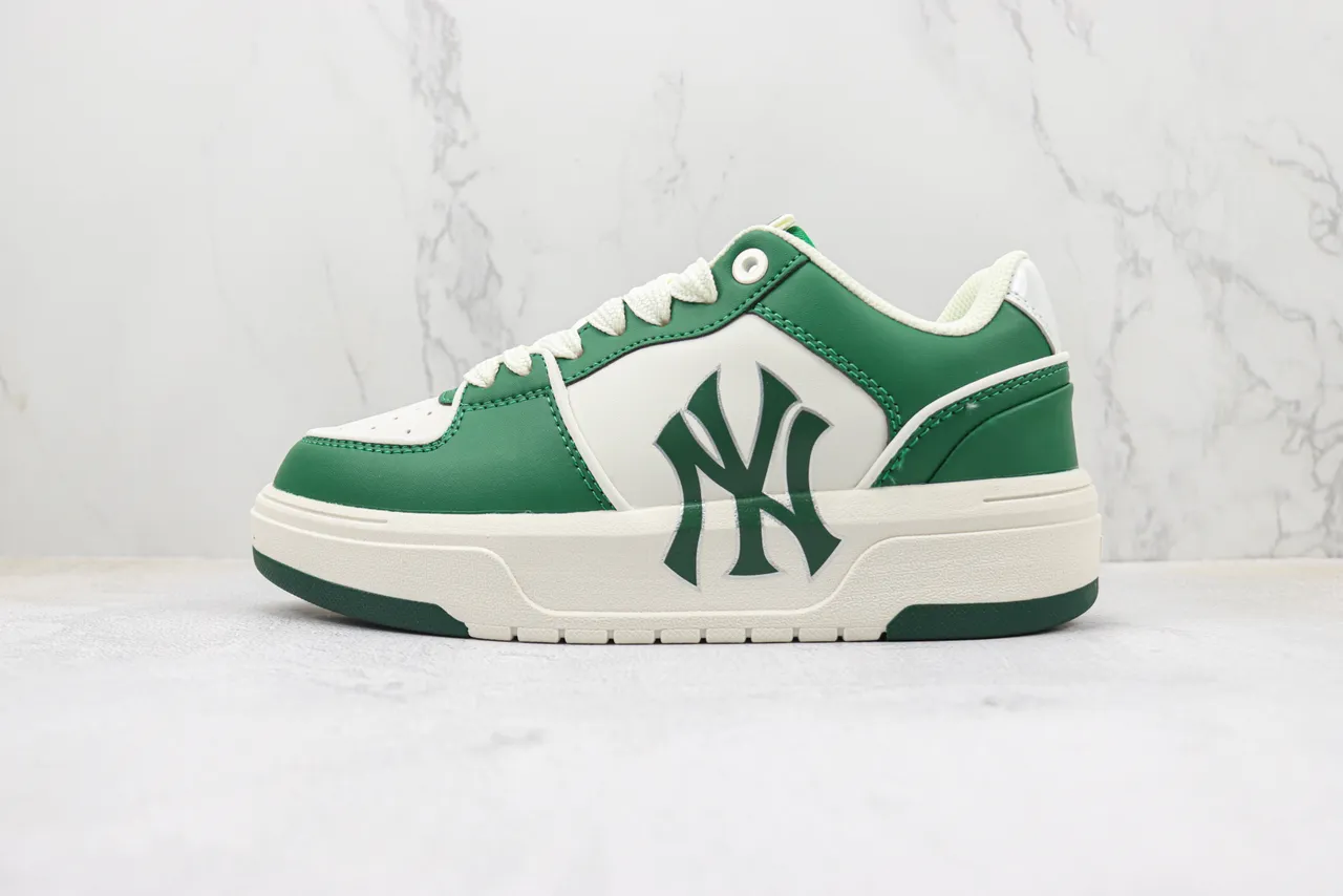 New Era Green White Platform Sole Leather-Paneled Upper Lifestyle Sneakers