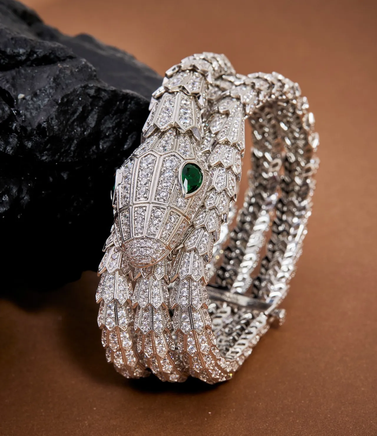 Bvlgari Serpenti High Jewelry Diamond and Emerald Coiled Bracelet