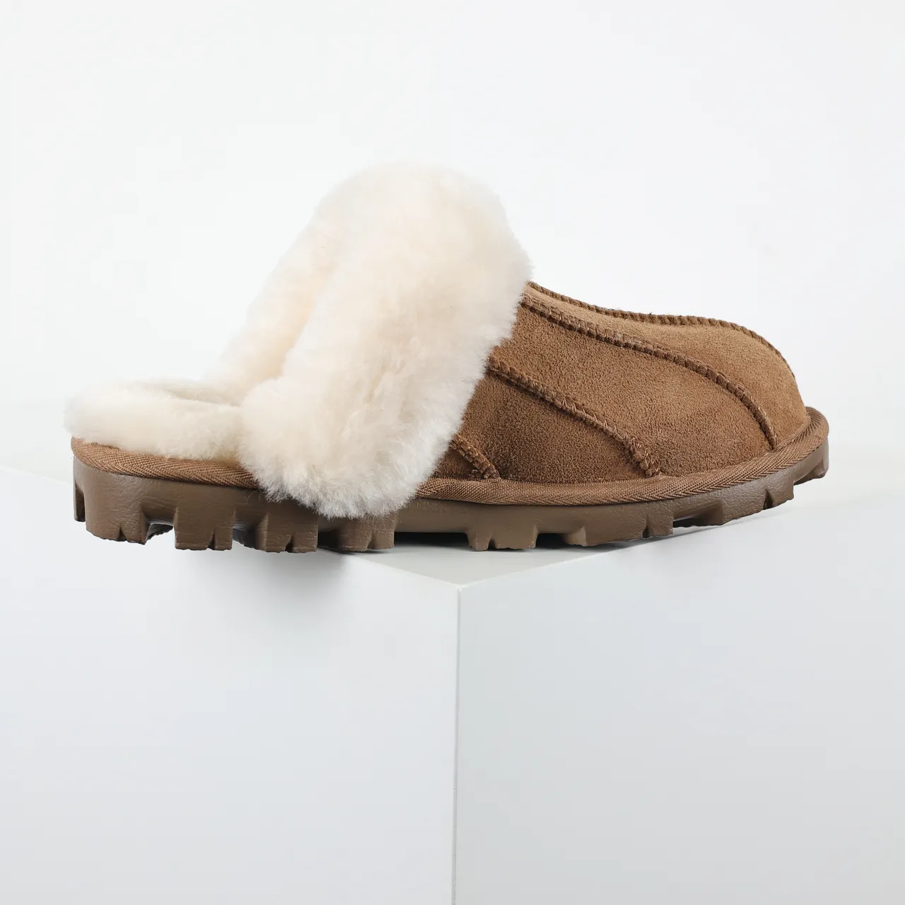 UGG Tasman Tan Suede Shearling-Lined Slippers