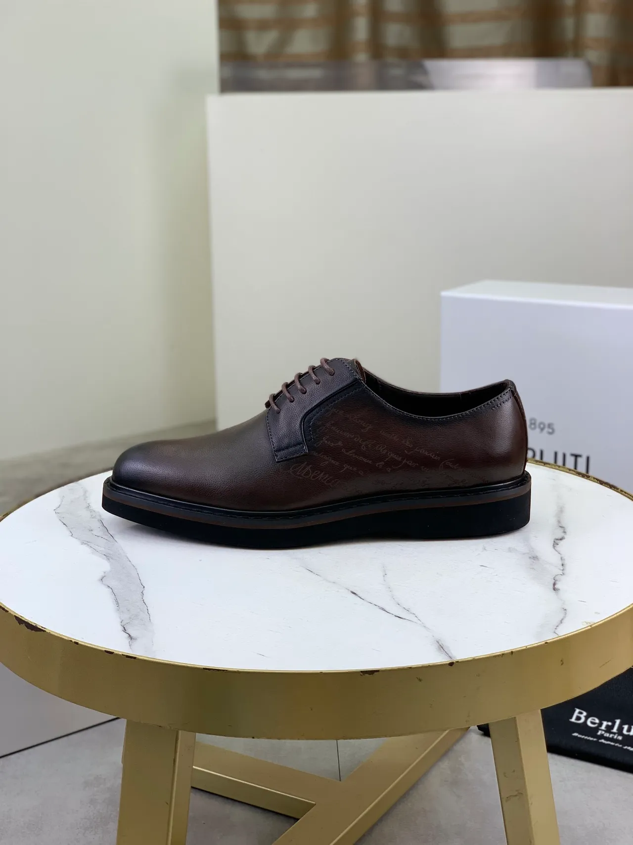 BERLUTI Brown Black Polished Leather Contrast Toe Cap And Sole Derby Shoes