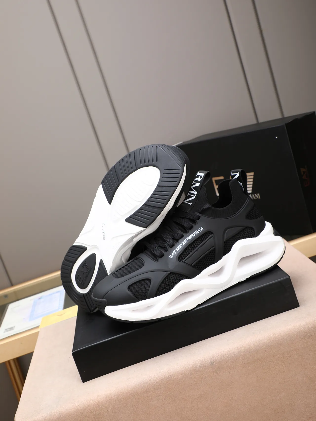 Emporio Armani EA7 Black and White Mesh Lifestyle Sneakers