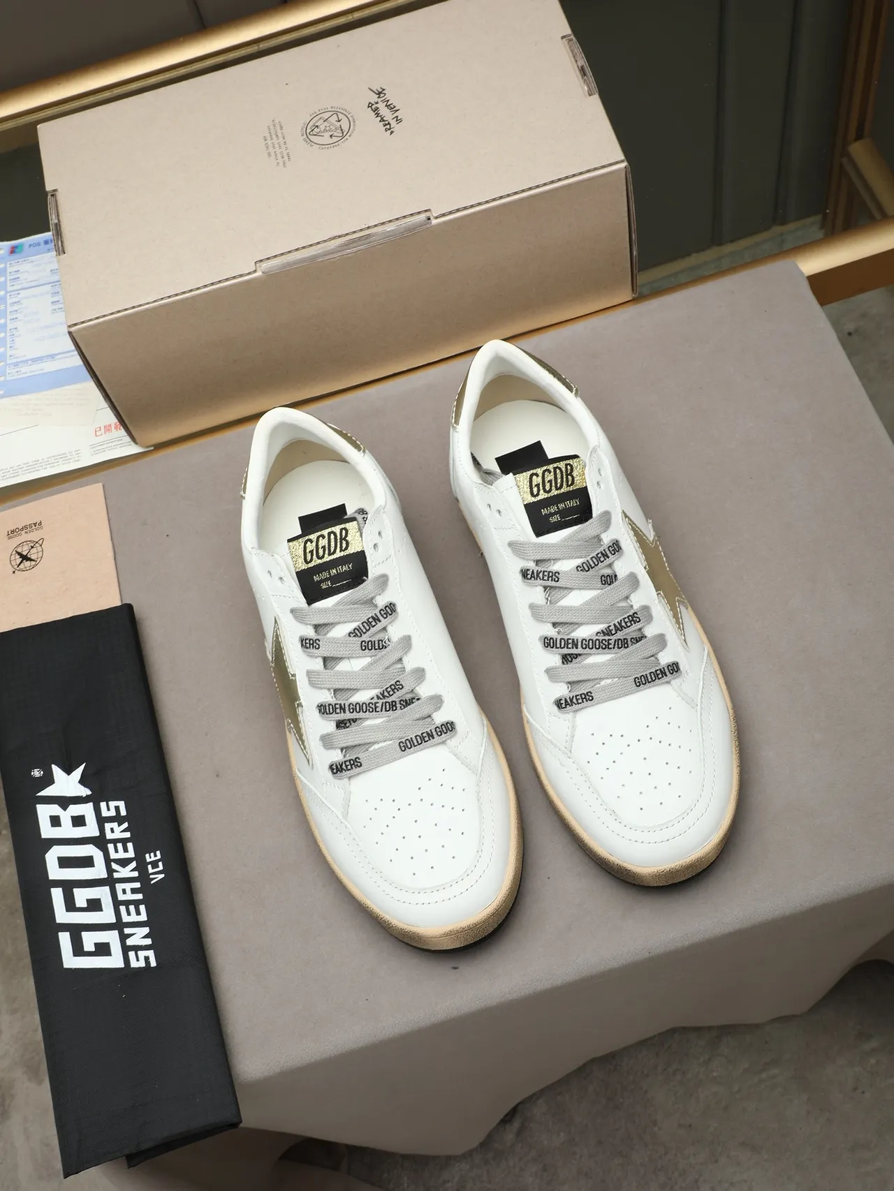 Golden Goose Ball Star White Leather Metallic Star Lifestyle Sneakers