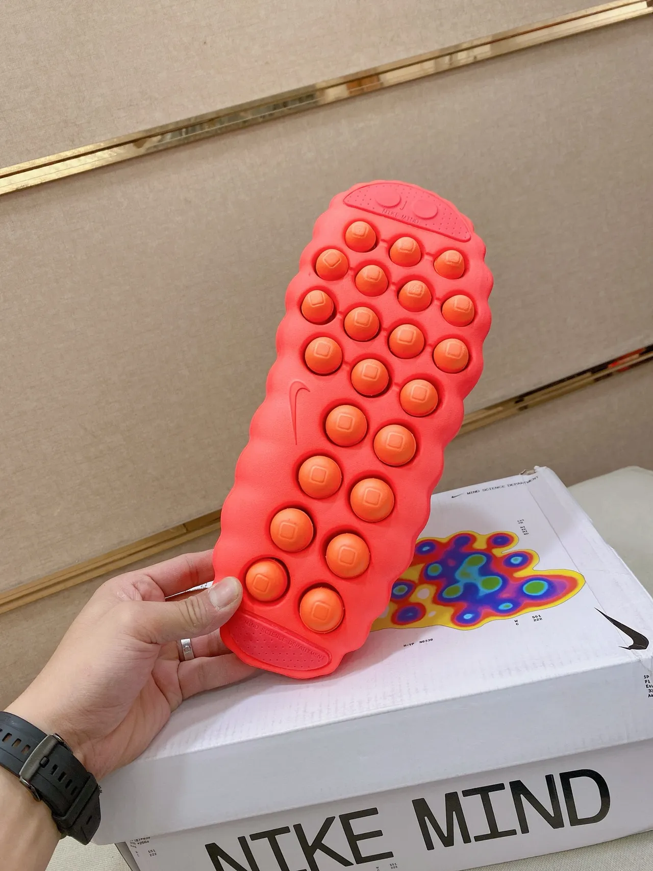 Nike Mind Orange White Molded Wavy Sole Perforated Strap Upper Slippers