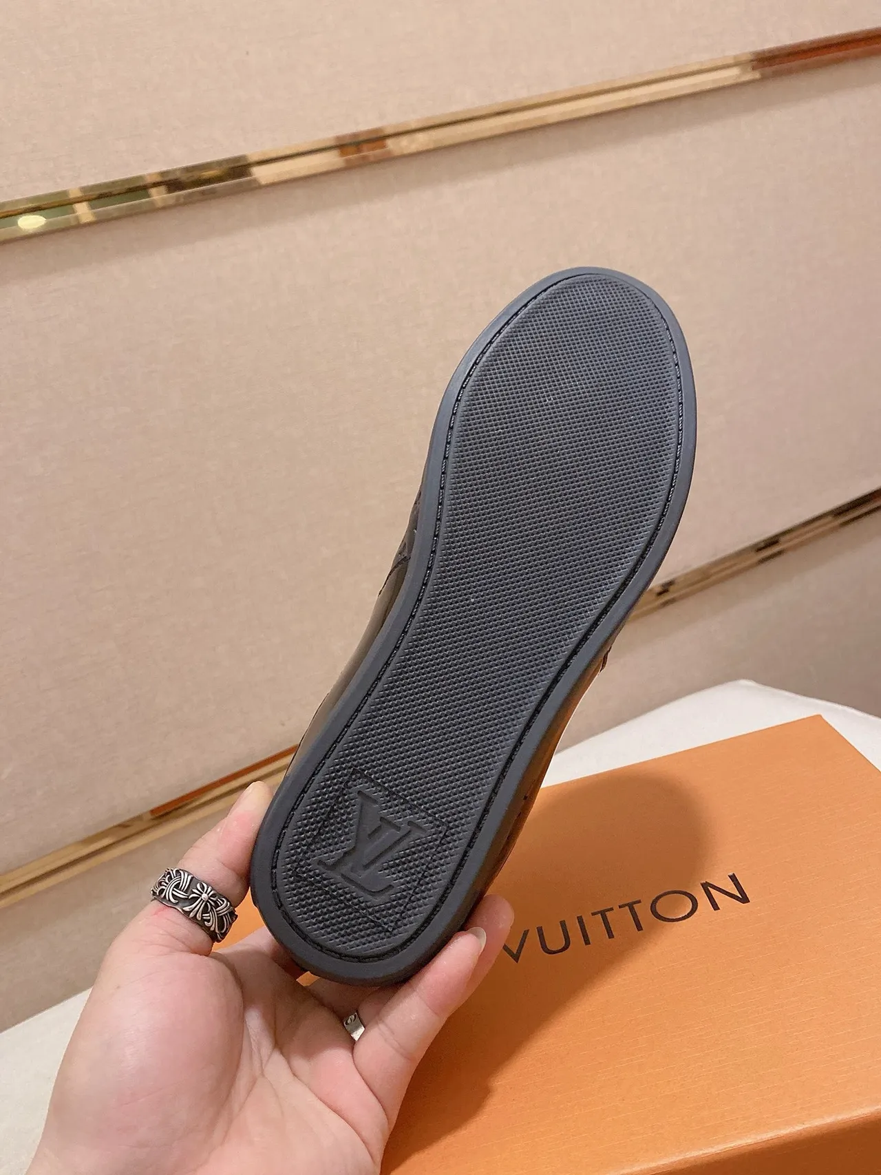 Louis Vuitton LV Trainer Black Gold Monogrammed Patent Leather Suede Toe Cap Lifestyle Sneakers