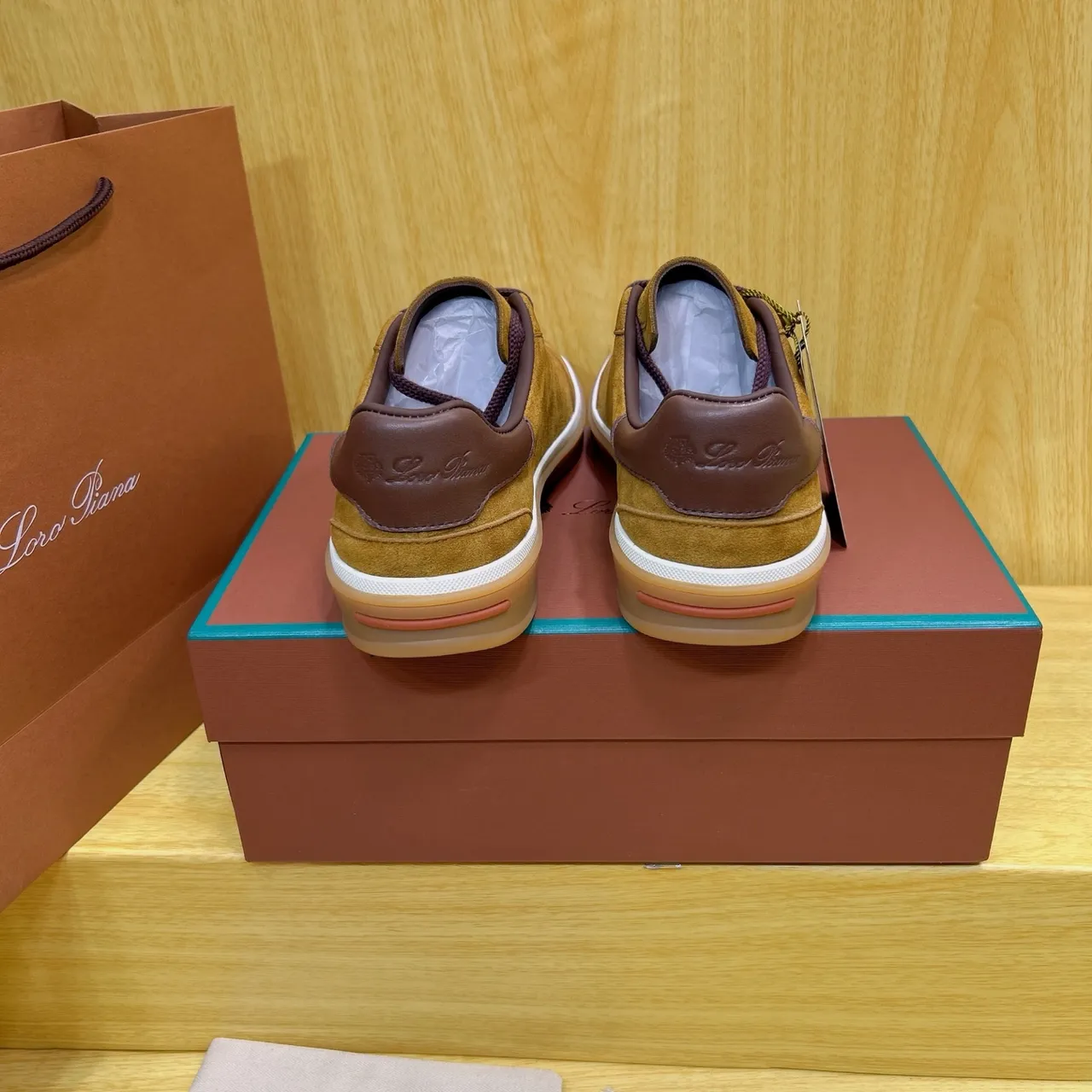 Loro Piana Brown Burgundy Suede Upper Contrast Laces And Heel Tab Sneakers