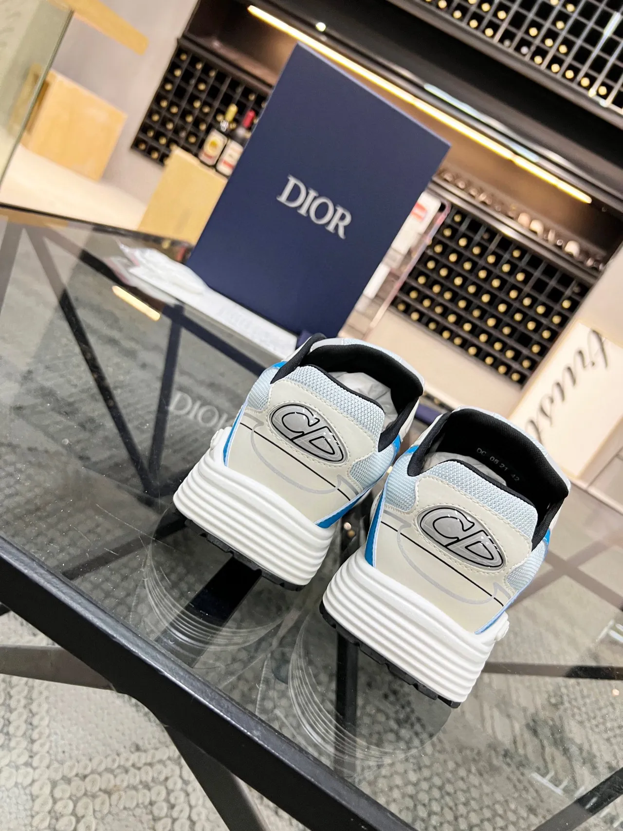Dior B23 Blue Gray Oversized Logo Motif Layered Mesh And Synthetic Overlays Chunky Sneakers