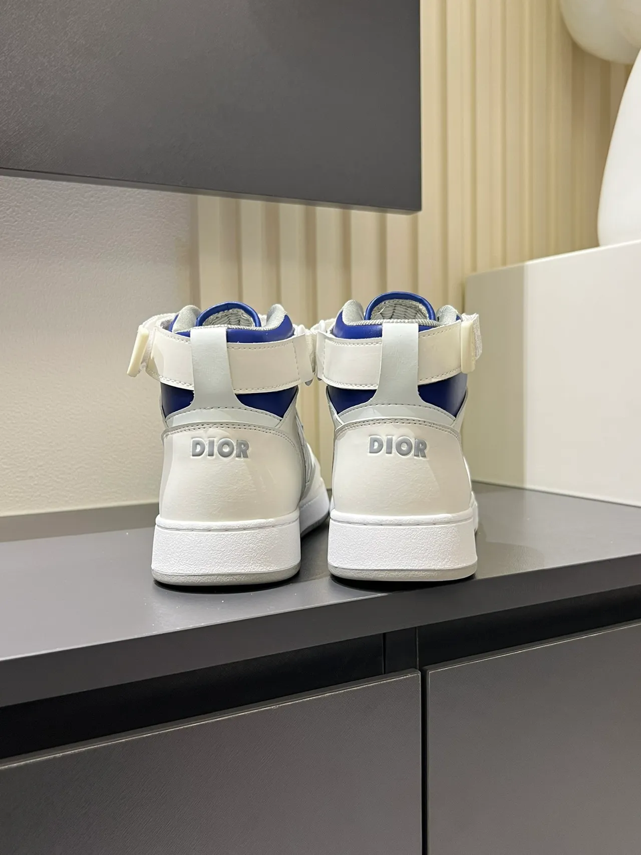 Dior B23 White and Blue Monogram High-Top Lifestyle Sneakers