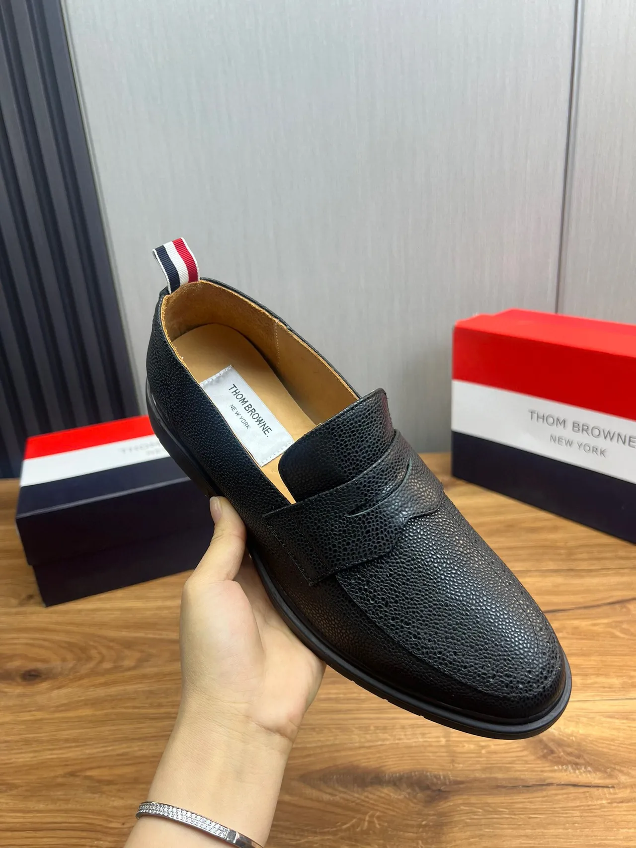 Thom Browne Penny Loafer Black Pebbled Leather Loafers