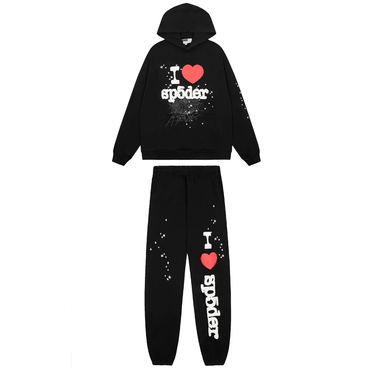 Sp5der I Love Gray Black Graphic-Print Oversized-Fit Tracksuit