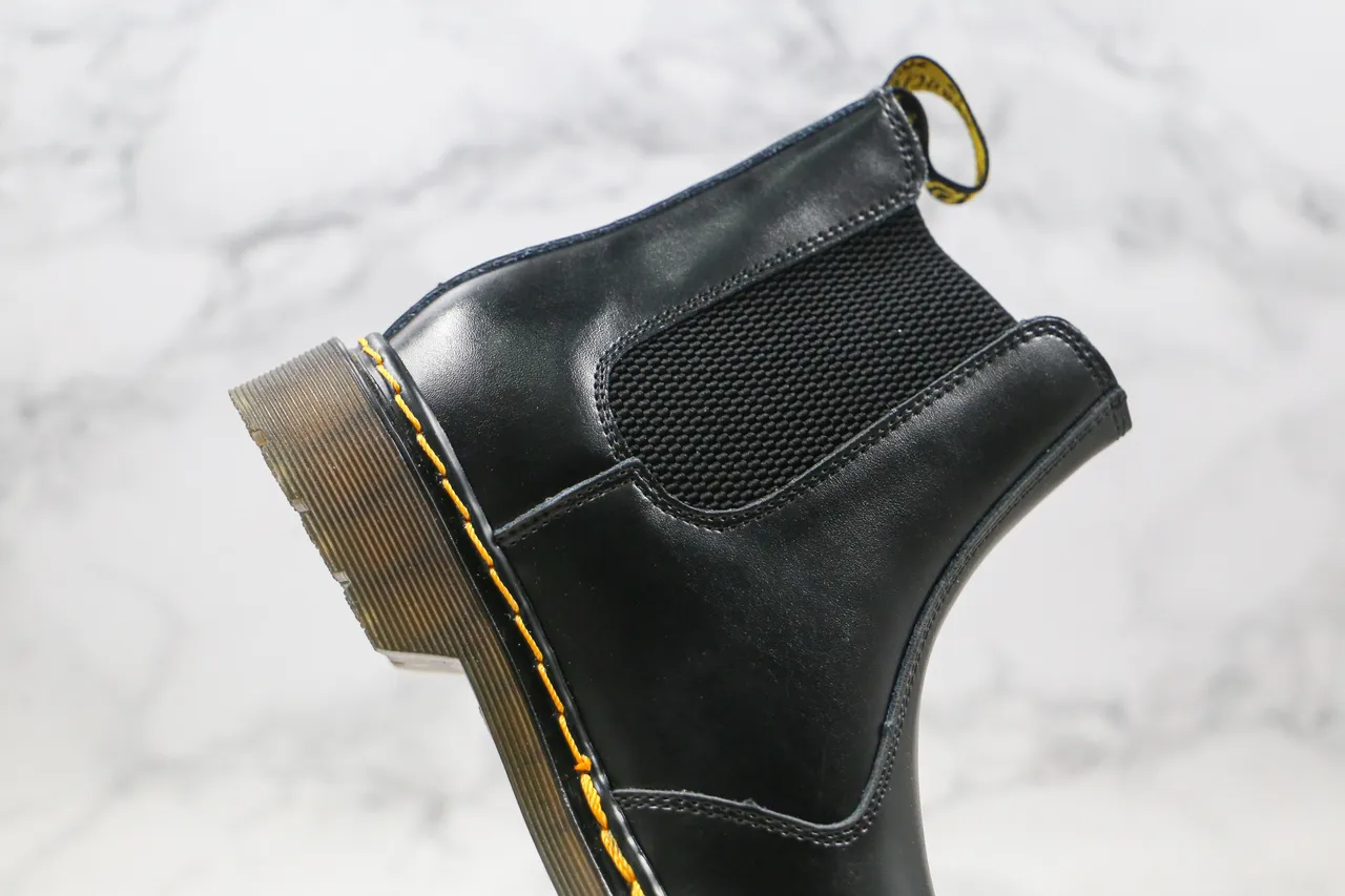 Dr. Martens Chelsea Boot Black Yellow Smooth Leather Welt Stitching Chelsea Boots