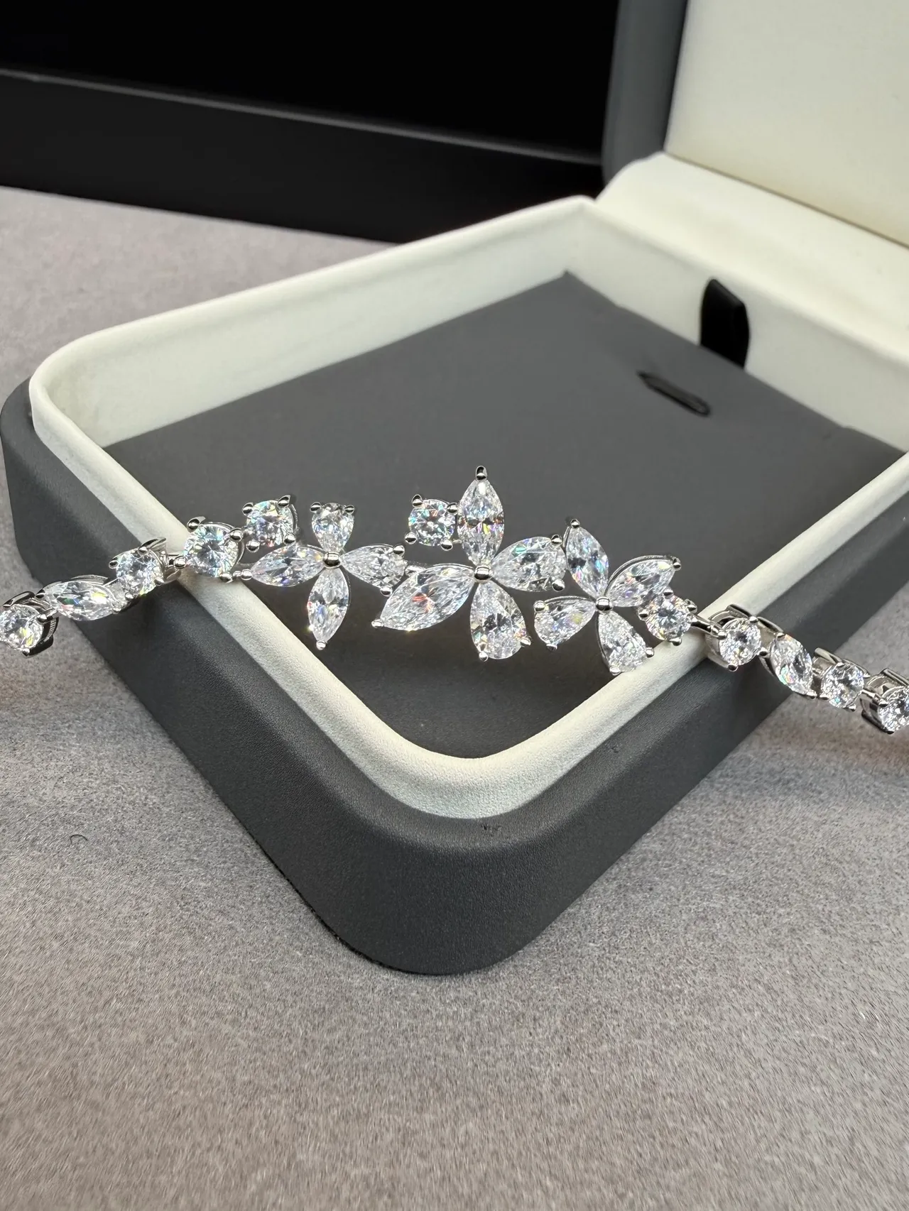 Floral Motif Marquise-Cut Crystal Bracelet