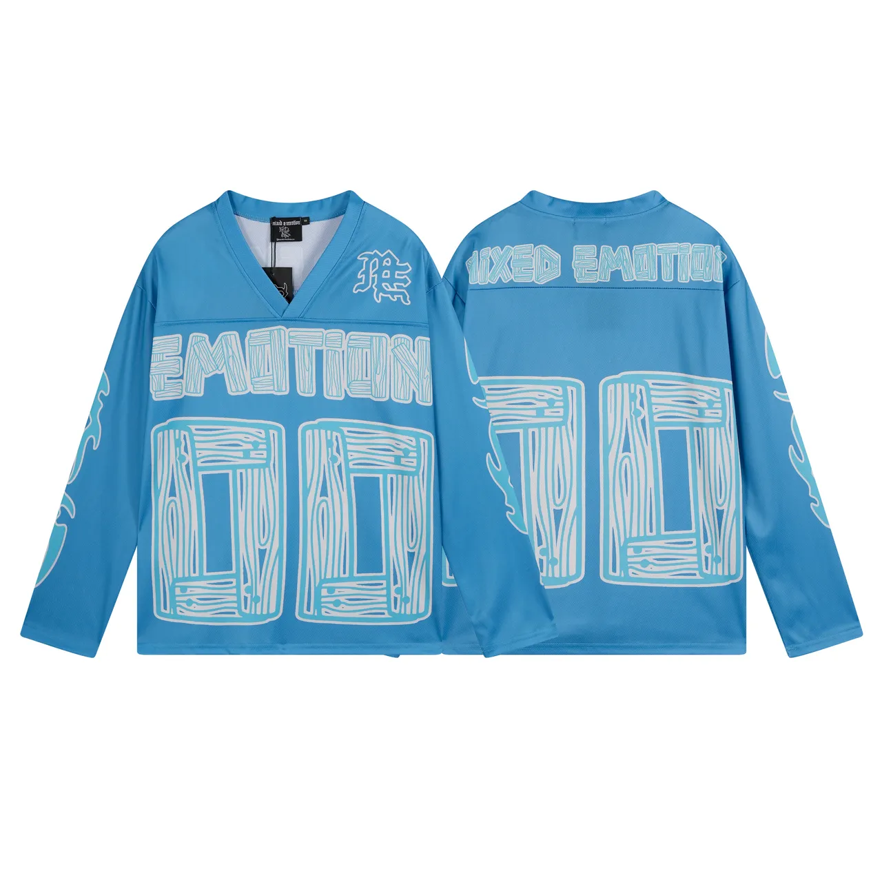 Mixed Emotion Graphic Print V-Neck Long-Sleeve Jersey