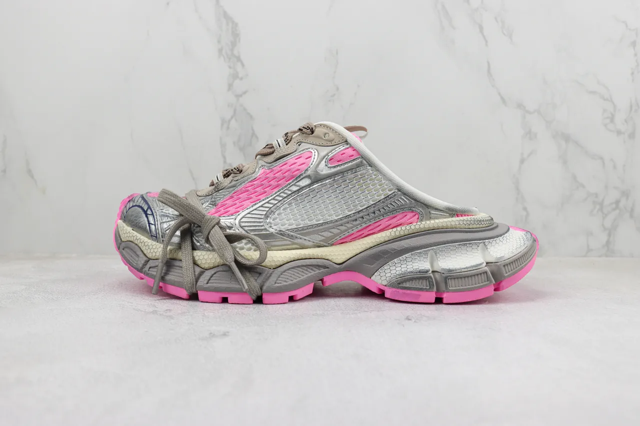 New Balance Silver Pink Chunky Layered Sole Metallic Mesh And Synthetic Upper Sneakers