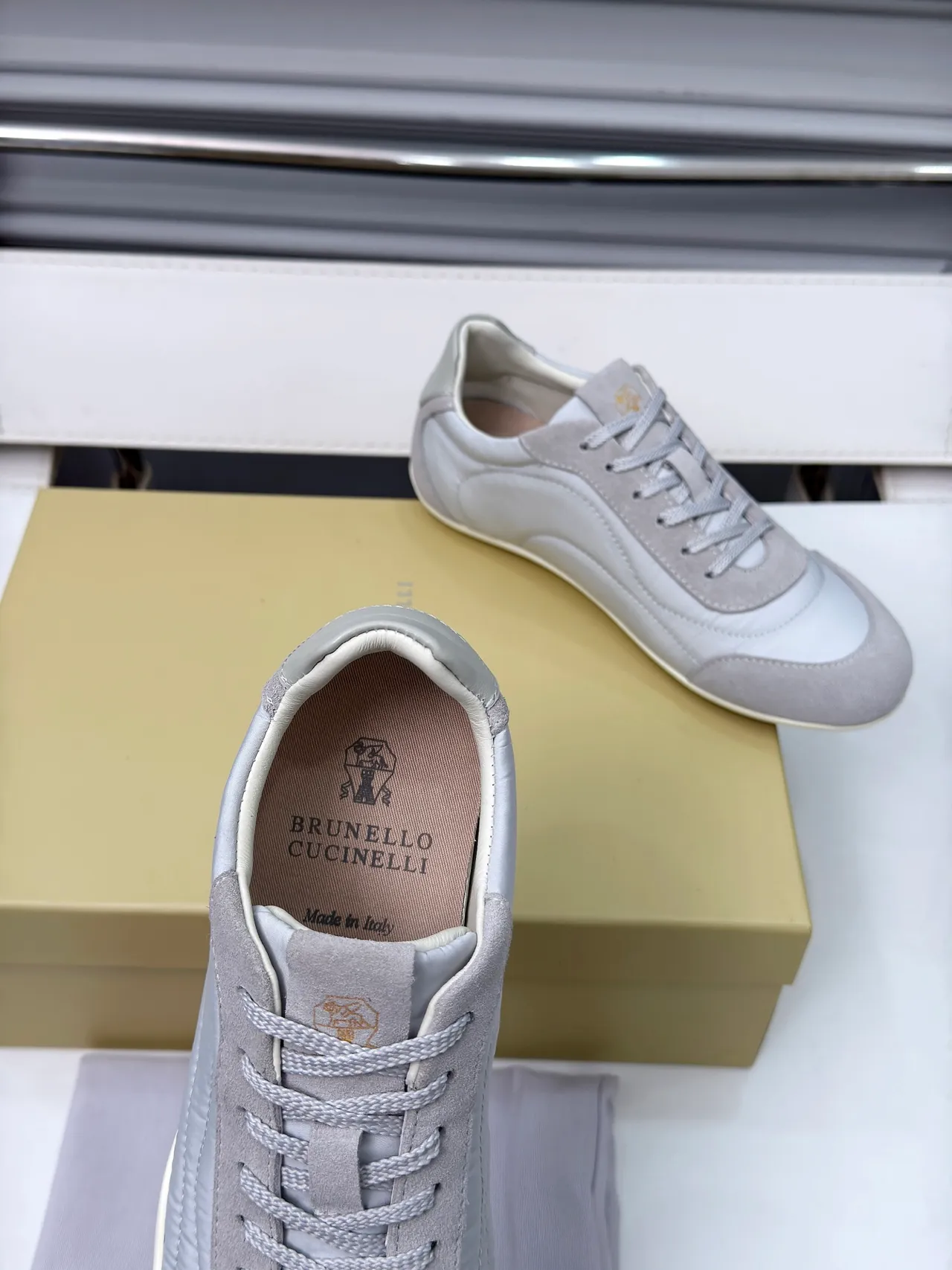 Brunello Cucinelli Gray Suede and Leather Low-Top Sneaker