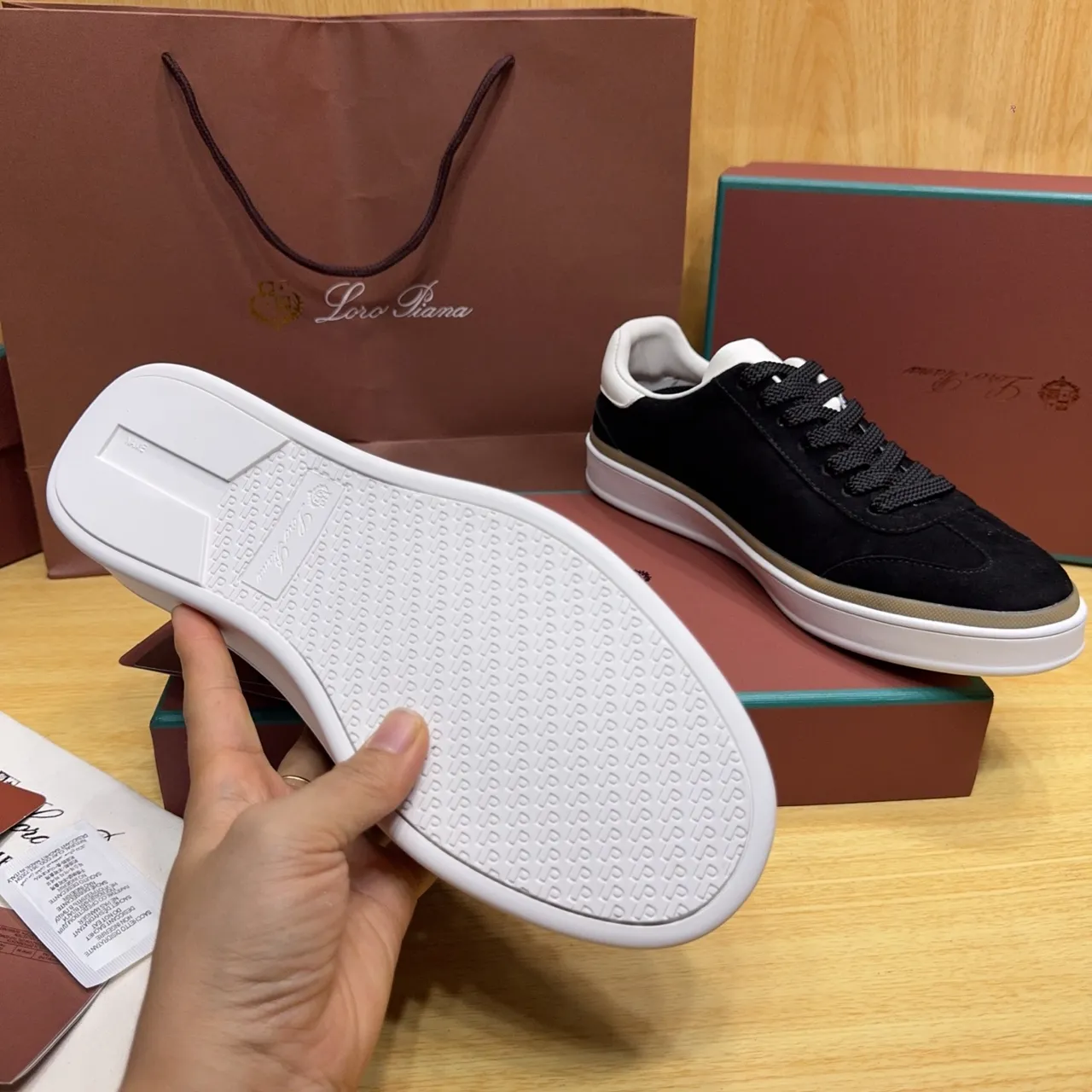Loro Piana Black Suede White Collar Lifestyle Sneakers
