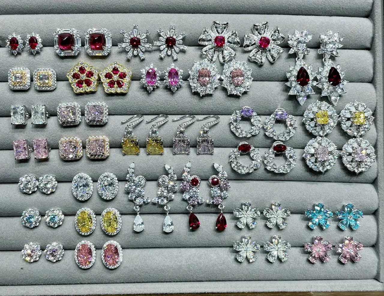 Multicolor Silver Floral Halo Earrings