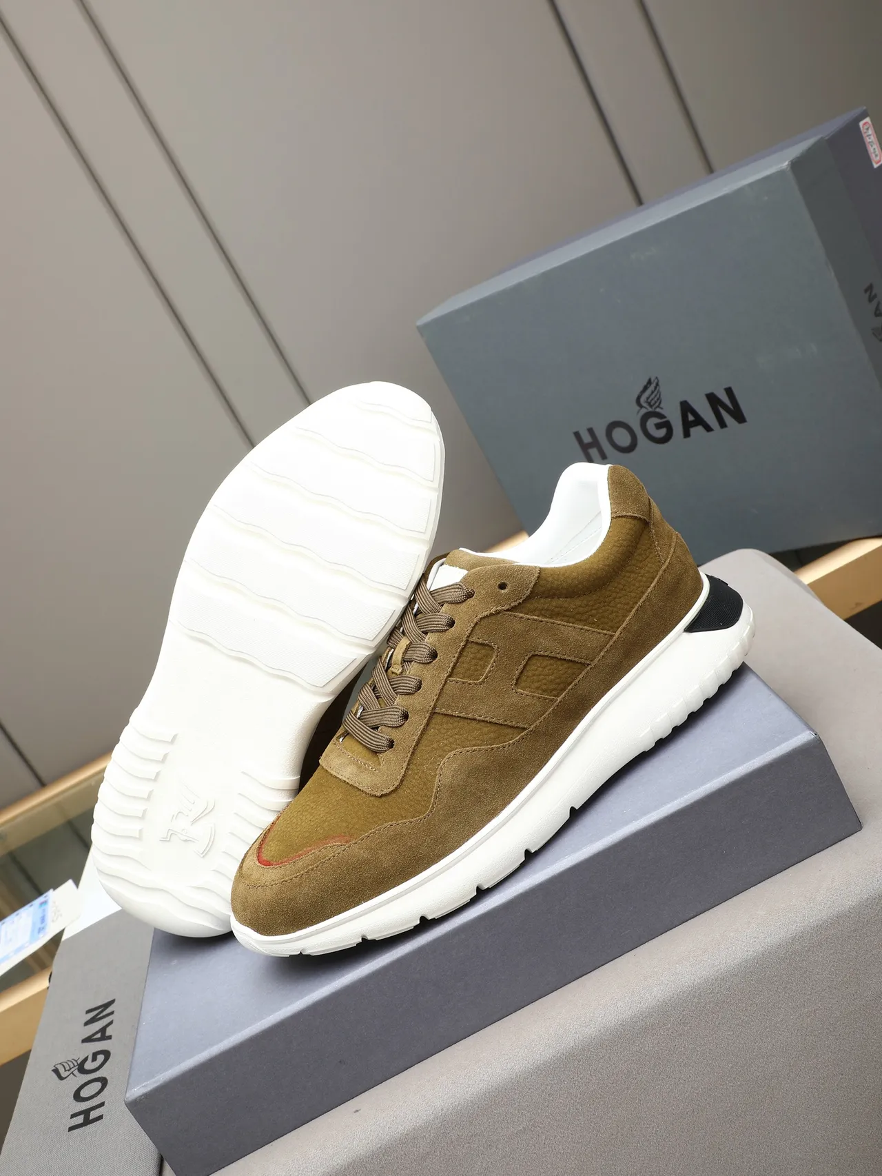 Hogan Brown White Suede Upper Chunky Sole Lifestyle Sneakers