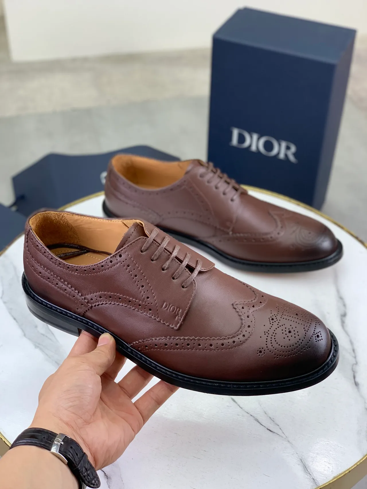Dior Brown Black Wingtip Lace-Up Oxford Construction Brogue