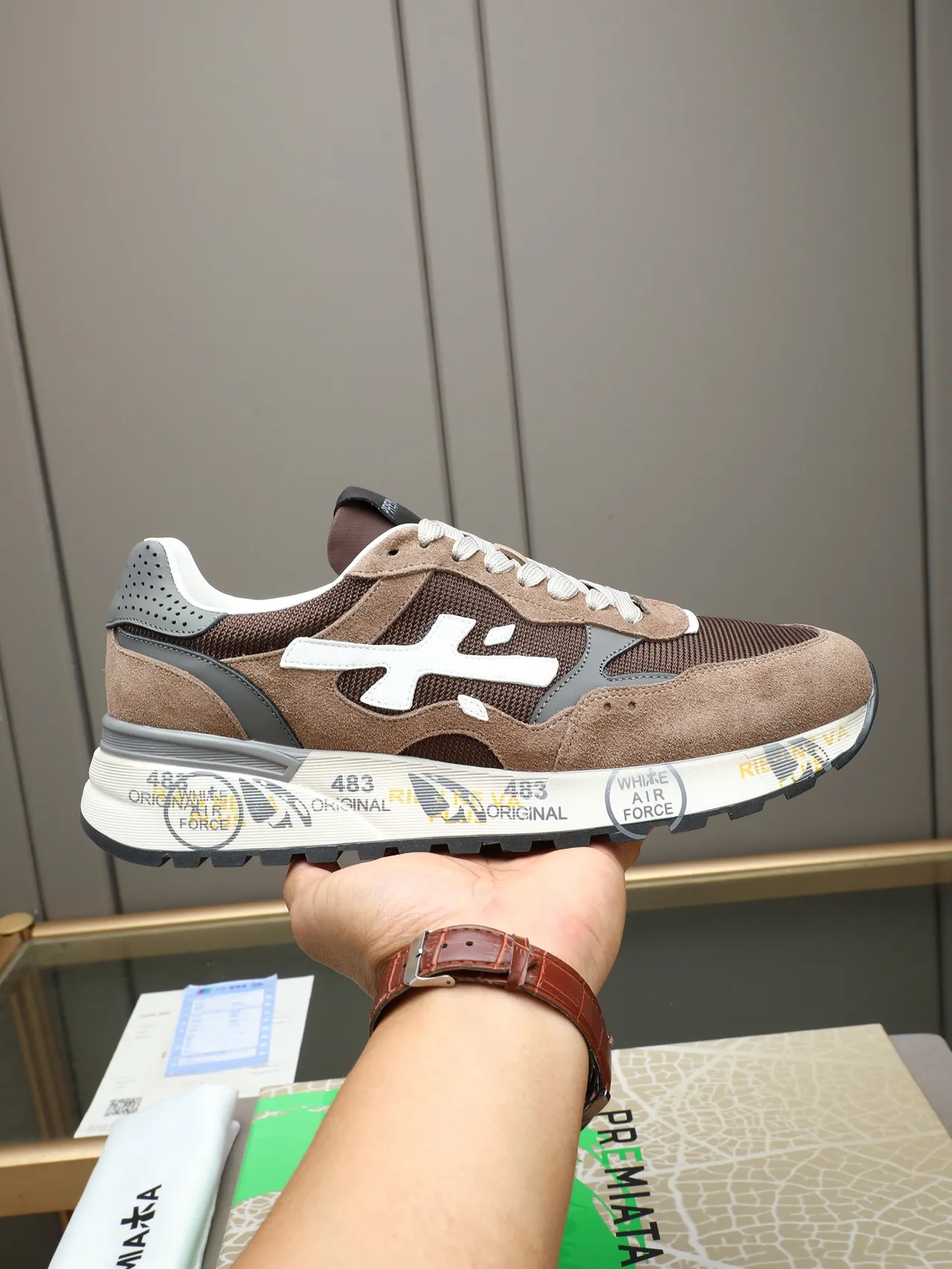 Premiata Brown and Gray Mixed-Material Lifestyle Sneaker