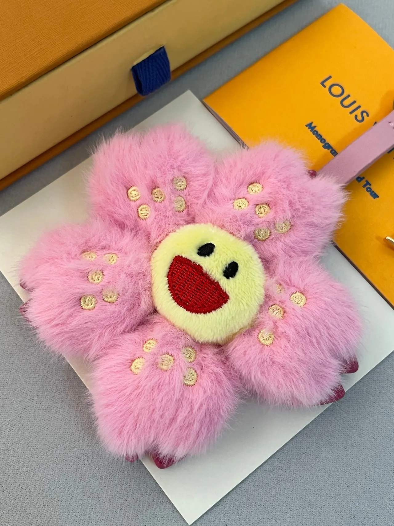 Louis Vuitton Monogram Flower Pink Yellow Plush Floral Embroidered Face Saddle Bag