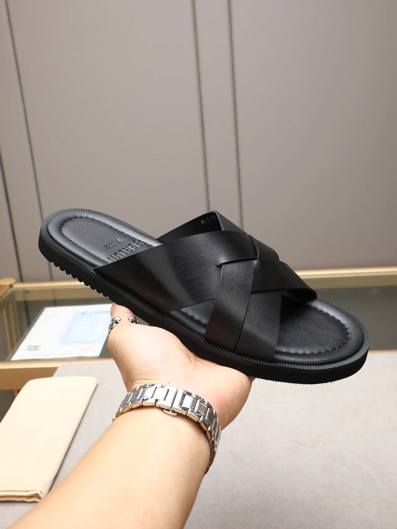 Black Brown Woven Strap Flat Sole Casual Sandals