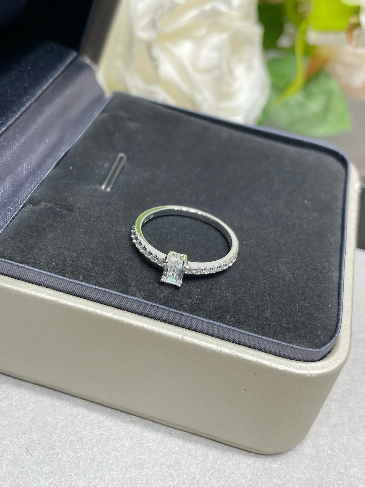 Silver-Tone Emerald-Cut Pavé Band Stackable Rings