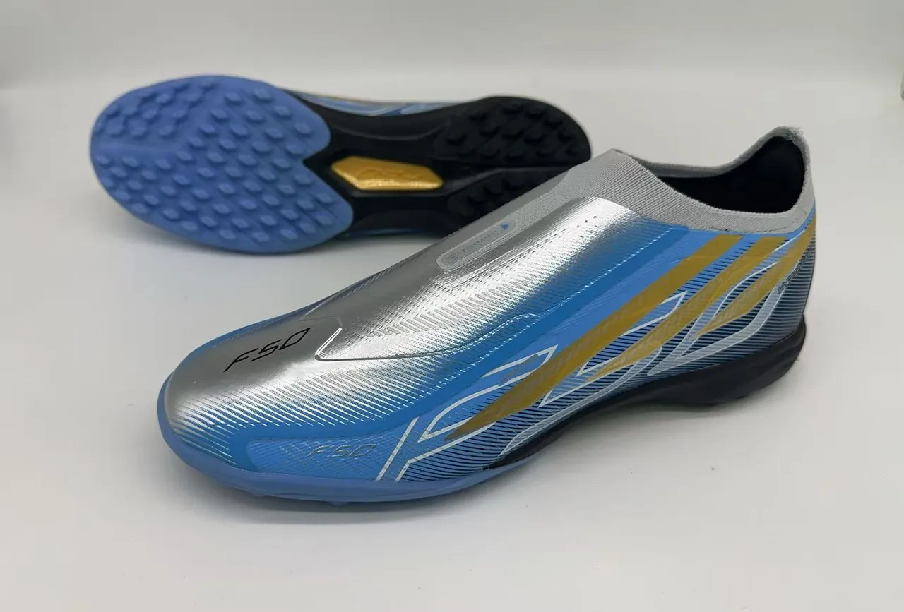 Adidas F50 Silver Blue Gold Turf Soccer Shoes